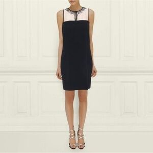 NWT L.K. Bennett Black Narni Sheer Mesh Jeweled Neckline Sleeveless Shift Dress